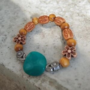 Handcrafted Turquoise and Wood Beaded Bracelet
